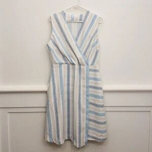 Striped Sleeveless Wrap Midi Dress in Blue & White